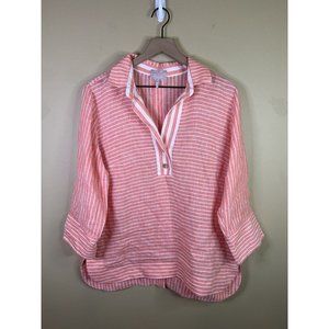 Hinson Wu Luxe Linen Striped Pink Long Sleeve Button Shirt Size 10 Medium-A58